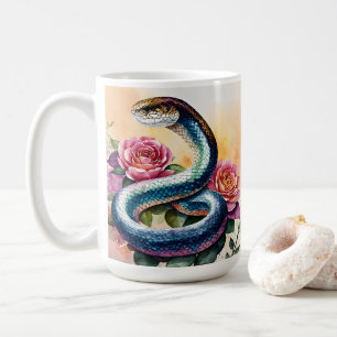 Caneca De Café Cobra Watercolor Arte Floral
