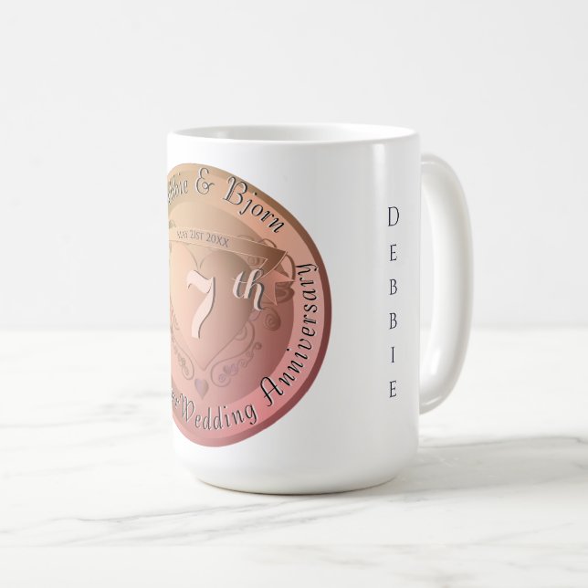 Caneca De Café Cobre 7/22 Aniversário de Casamento (Frente Esquerda)