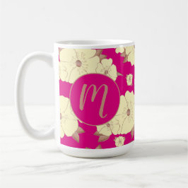 Caneca De Café Cobre Floral e Amarelo Pastel em Rosa Fuchsia