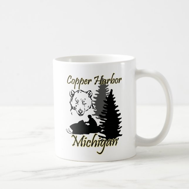 Caneca De Café Cobre Harbor Michigan Snowmobile Bear Mug (Direita)