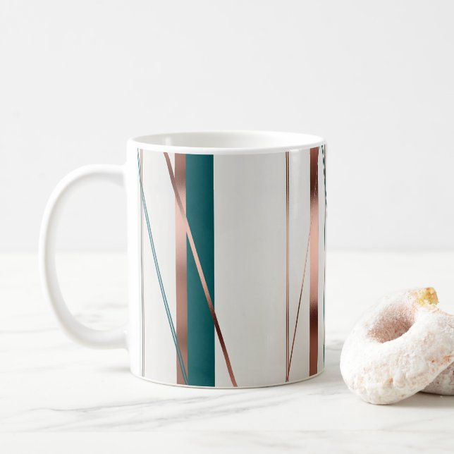 Caneca De Café Cobre moderno e Abstrato com Acentos de Teal (Com Donut)