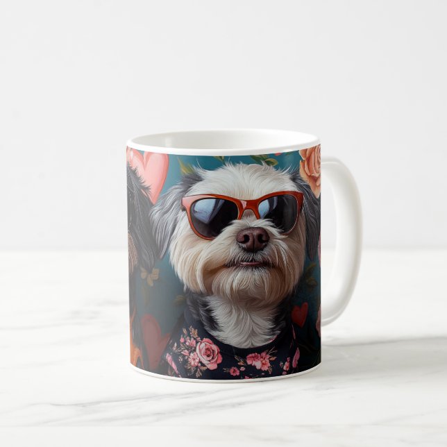 Caneca De Café Cockapoo com Dia de os namorados de Rosas (Frente Esquerda)