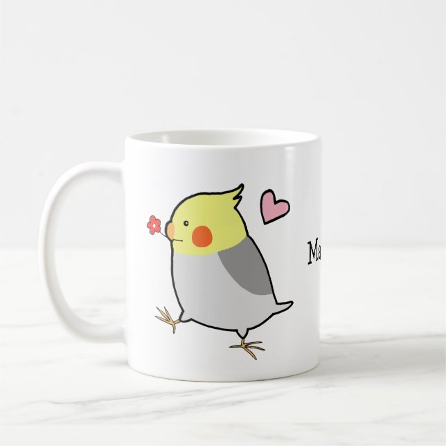 Caneca De Café Cockatiel Nome Personalizado Cockatoo Parrot Budgi (Esquerda)