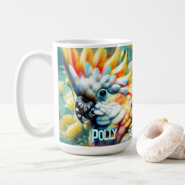 Caneca De Café Cockatoo Bird Yellow Poppies Personalized (Com Donut)