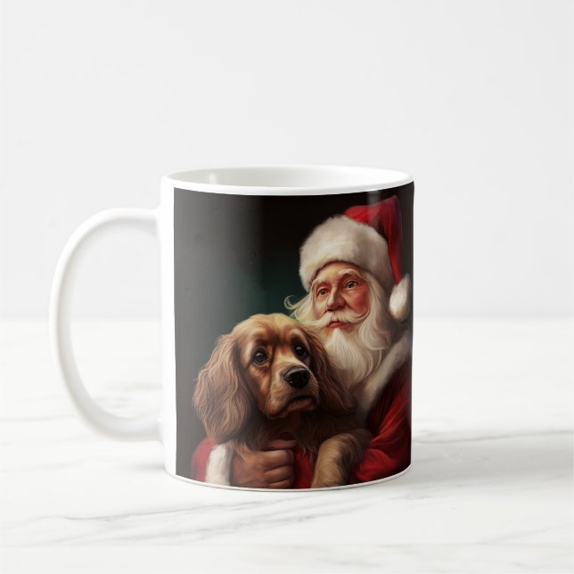 Caneca De Café Cocker Spaniel com Papai Noel Natal Festivo (Esquerda)