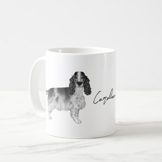 Caneca De Café Cocker Spaniel em Preto e Branco & Texto Personali (Frente Esquerda)