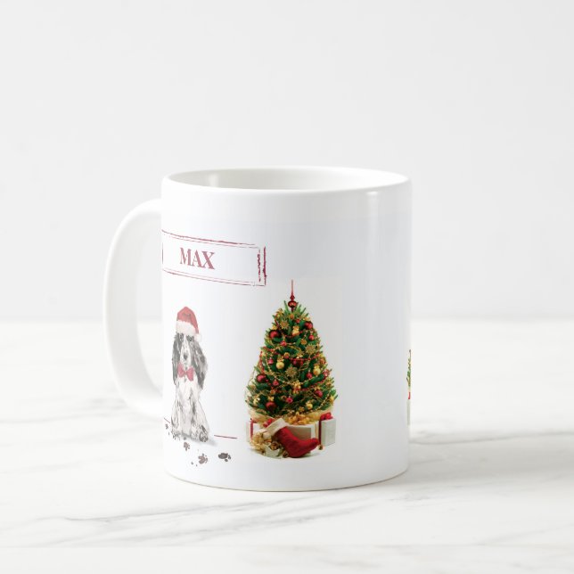 Caneca De Café Cocker Spaniel Engraçado Cachorro de Natal com Árv (Frente Esquerda)