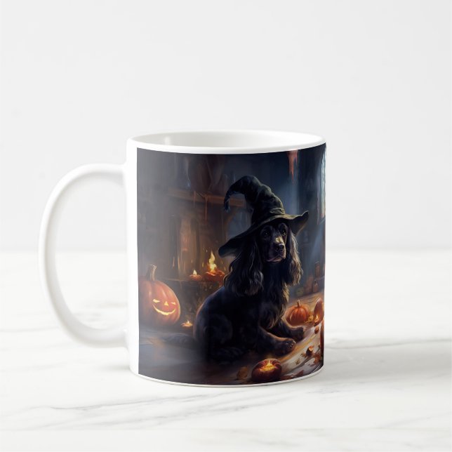 Caneca De Café Cocker Spaniel Pumpkins Halloween Assustado (Esquerda)