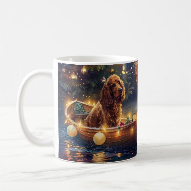 Caneca De Café Cocker Spaniel Viagem Festiva de Natal (Esquerda)
