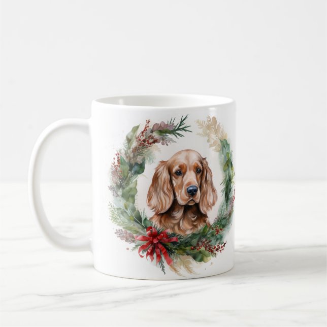 Caneca De Café Cocker Spaniel Wreath Festivo (Esquerda)