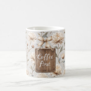 Caneca De Café Cocoa Marrom Creme Floral Café Primeiro