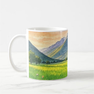 Caneca De Café Cód. Aquarela Plana Montanha Sunset
