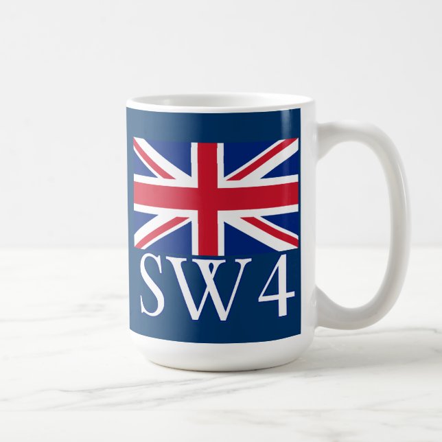 Caneca De Café Código postal SW4 de Londres com Union Jack (Direita)