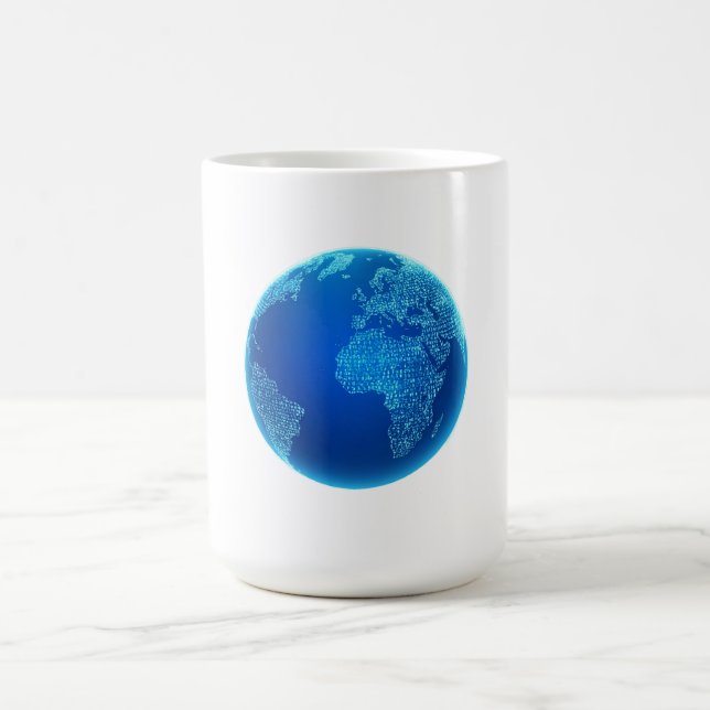 Caneca De Café Códigos binários digitais azuis Terra (Centro)