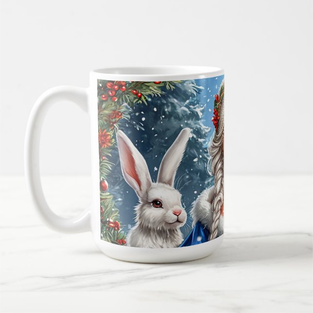 Caneca De Café Coelha Donzela da Neve Inverno Cena de Natal (Esquerda)