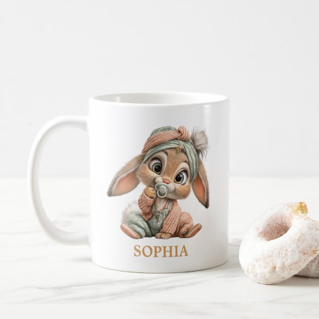Caneca De Café Coelhinho Bebê Fofo (Com Donut)