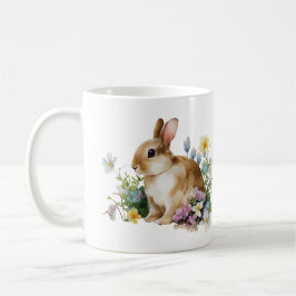 Caneca De Café Coelhinho Bonito (Pequenas Orelhas) com Flores