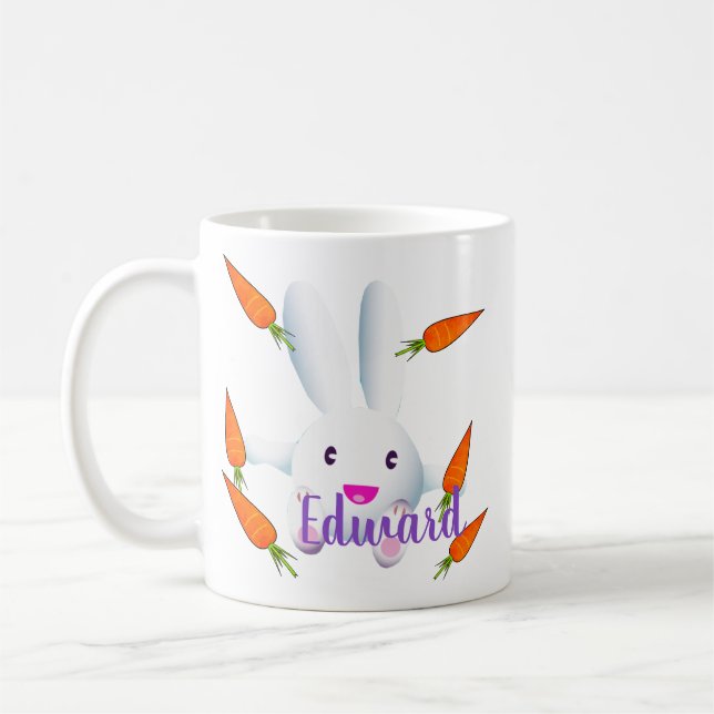 Caneca De Café Coelhinho Branco e Cenouras (Esquerda)
