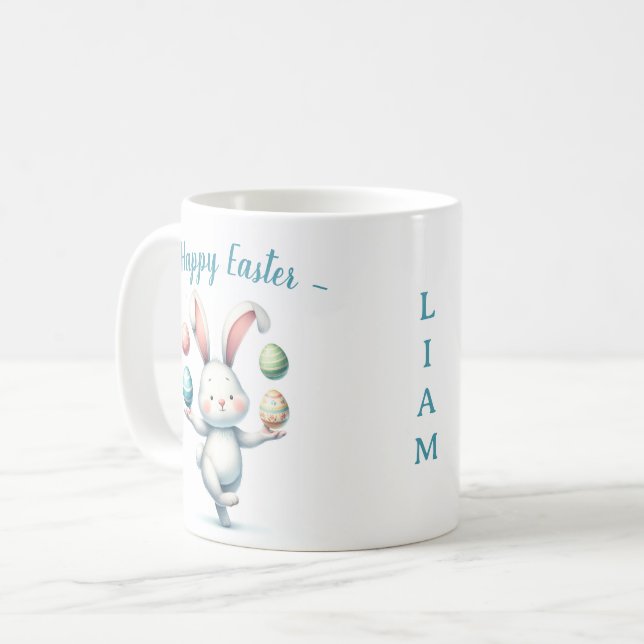 Caneca De Café Coelhinho da Páscoa Fofinho Fazendo Malabarismo co (Frente Esquerda)