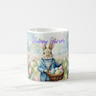 Caneca De Café Coelhinho da Páscoa num campo de Tulips