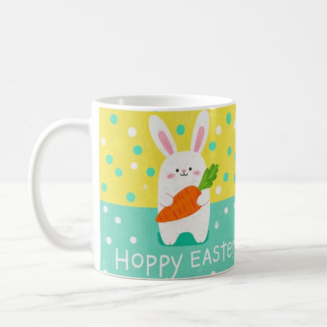 Caneca De Café Coelhinho de cartoon segurando cenoura, bolinhas (Esquerda)