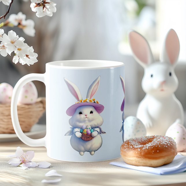 Caneca De Café Coelhinho de Páscoa bonito 01 (adorable mug with a fluffy white easter bunny)