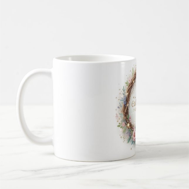 Caneca De Café Coelhinho de Páscoa bonito com Floral Wreath Toddl (Esquerda)