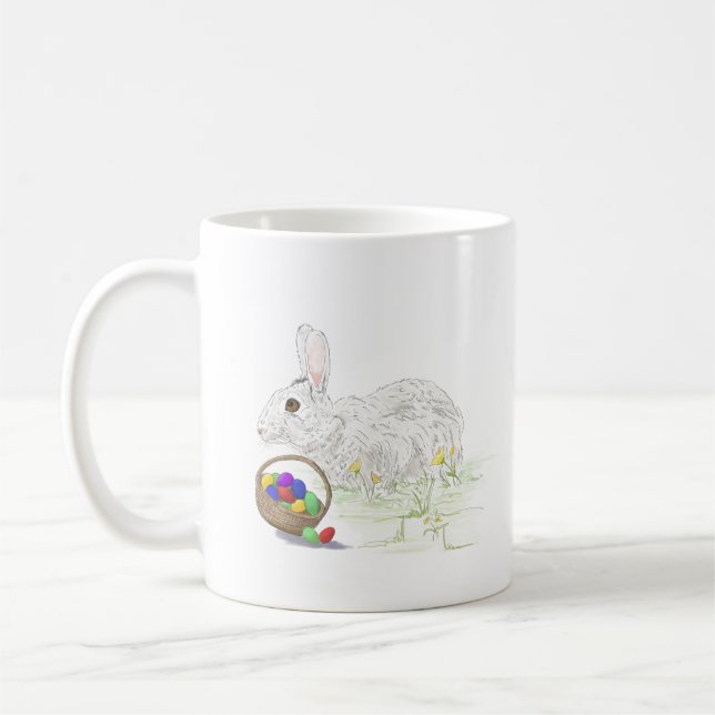 Caneca De Café Coelhinho de Páscoa bonito e clássico com ovos (Esquerda)