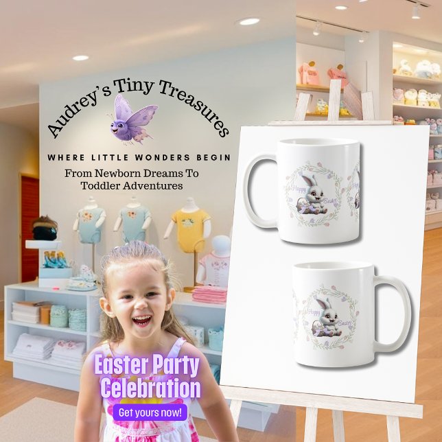 Caneca De Café Coelhinho de Páscoa com cesto de Ovos (Criador carregado)