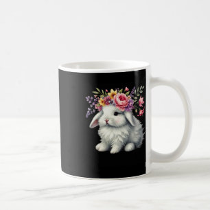 Caneca De Café Coelhinho De Páscoa Com Coroa Floral De Flores E M