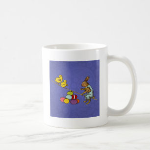 Caneca De Café Coelhinho de Páscoa com pintinhos e ovos de Pásc