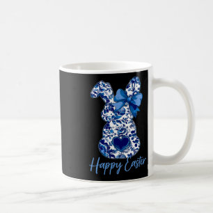 Caneca De Café Coelhinho Floral Chinoiserie de Páscoa Com Laço Az