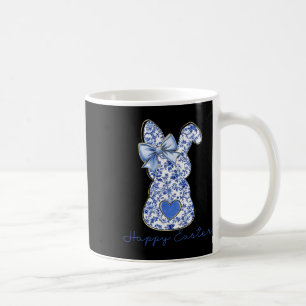 Caneca De Café Coelhinho Floral Chinoiserie Feliz Páscoa Azul Fof