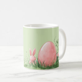 Caneca De Café Coelhinho Rosa e Ovo de Páscoa em Prado Floral