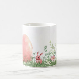 Caneca De Café Coelhinho Rosa e Ovo de Páscoa em Prado Floral - P