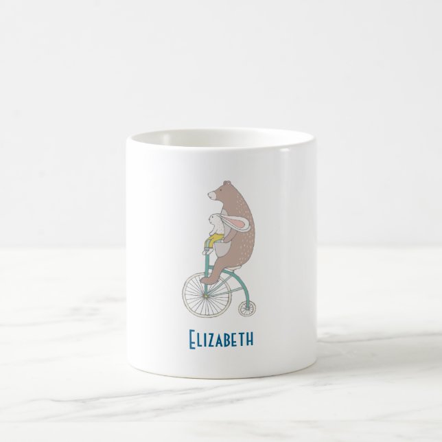 Caneca De Café Coelhinho Whimsical e Urso Andando de bicicleta Ju (Centro)