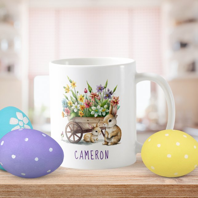 Caneca De Café Coelhinhos Fofos Páscoa Personalizada (Cute Bunnies Personalized Easter Mug)