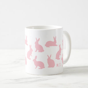 Caneca De Café Coelhinhos Rosa com Monograma Personalizado de Pás