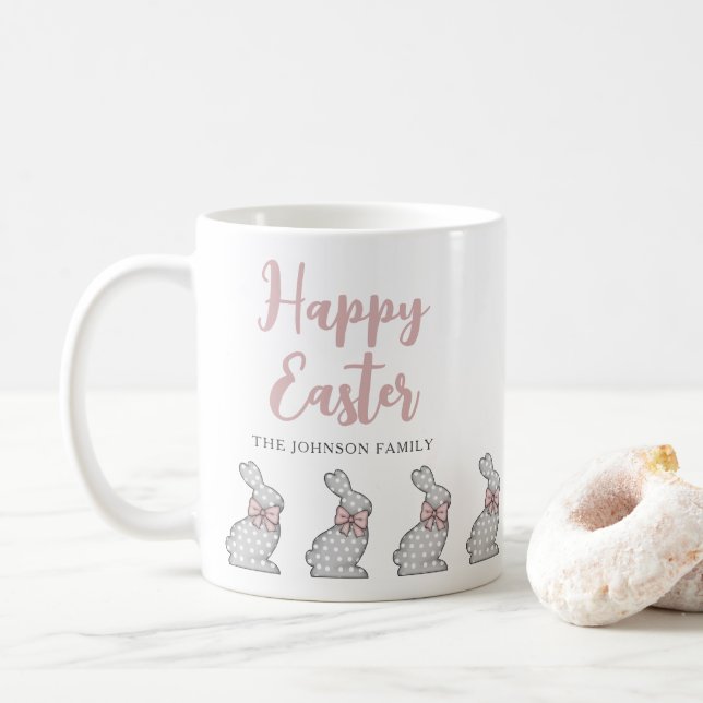 Caneca De Café Coelhinhos Rosa Fofos Feliz Páscoa (Com Donut)