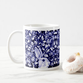 Caneca De Café Coelho Azul Coelho Chinoiserie Floral Engraçado