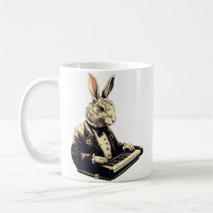 Caneca De Café Coelho Bonito Bunny Tocando Piano Coelhos Músico M
