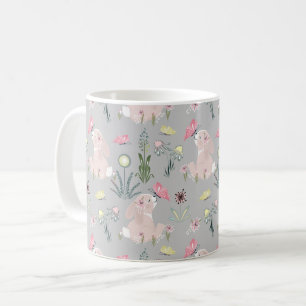 Caneca De Café coelho bonito com flores e borboletas