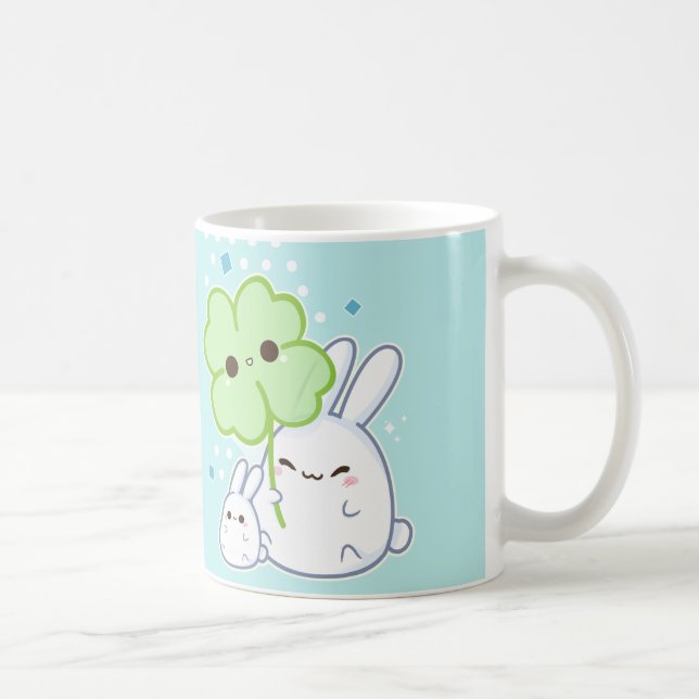 Caneca De Café Coelho branco bonito com trevo do kawaii (Direita)