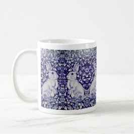 Caneca De Café Coelho Branco e Azul Coelho Florado Coelhinho