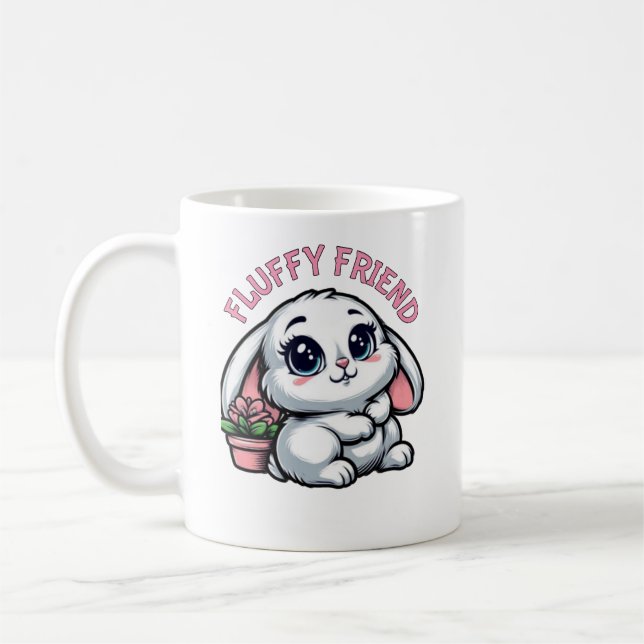 Caneca De Café Coelho Branco Fluffy com Pote de Planta (Esquerda)