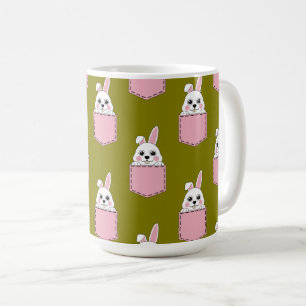 Caneca De Café Coelho Branco no Padrão de Bolso Rosa