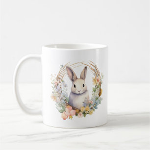 Caneca De Café Coelho Bronzeado Claro com Flores de Mola