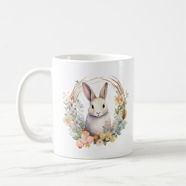 Caneca De Café Coelho Bronzeado Claro com Flores de Mola (Esquerda)