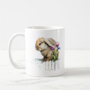 Caneca De Café Coelho Coelho do Lop Watercolor com Flores