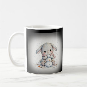 Caneca De Café Coelho Construindo um Boneco de Neve Natal